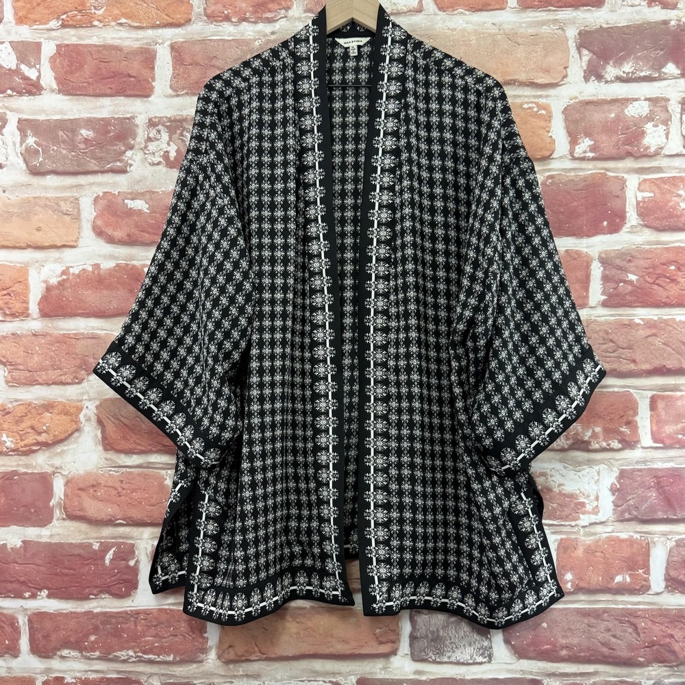 Max Studio Kimono Top Women's XL Black Multicolor Boho Floral Shirt Topper